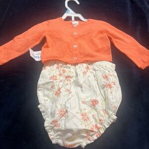 Carter's Girl’s Peach Knit Cardigan with Floral Cream Bloomer
